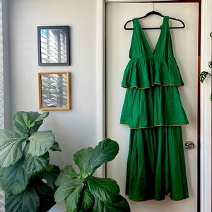 NWT Rhode Leela Dress in green with orange trim